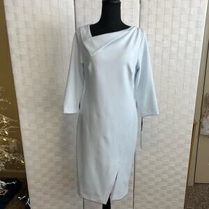 Calvin Klein Baby Blue Asymmetric Draped 3/4 Sleeve Sheath Dress Women’s Size 10